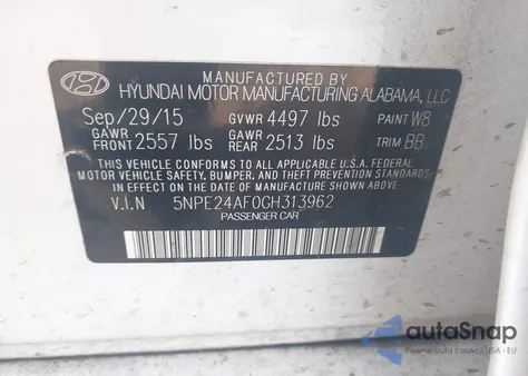 2016 Hyundai Sonata Se из США, поврежденный, VIN 5NPE24AF0GH313962